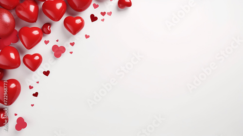 Valentine's Day banner with blank space for text top view white background, small hearts, hearts balloons, and love background concept
