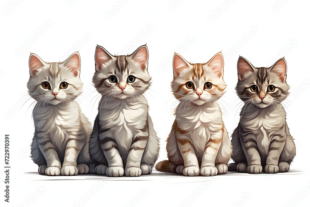 Front view of a isolated cats illustration on white background