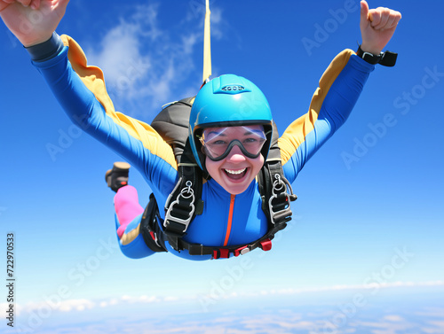 happy skydiving woman