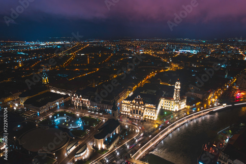 Luminescent Tapestry: Mesmerizing Night Aerial View of Oradea, Bihor, Romania