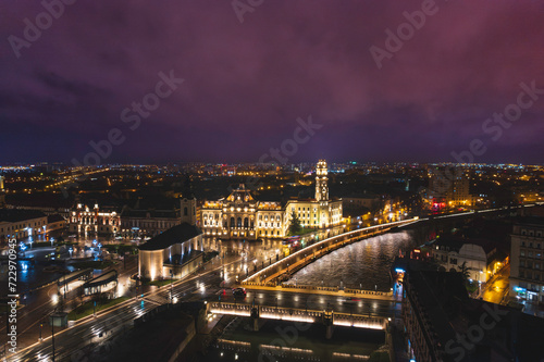A Glimpse of Oradeas Magnificent Night Tapestry: Aerial City View From a Birds Eye Perspective