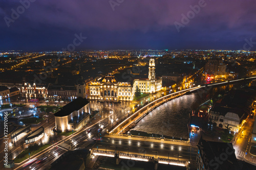 Illuminated Majesty  Nighttime Splendor of Oradea City at Aerial Heights