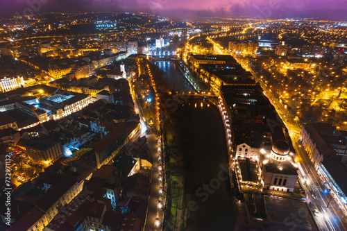 Glimmering Tapestry  A Captivating Aerial View of Oradea  Bihor  Romania at Night