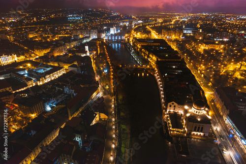 Photography Illuminated Tapestry: Captivating Aerial View of Oradea, Romanias Bustling Citys
