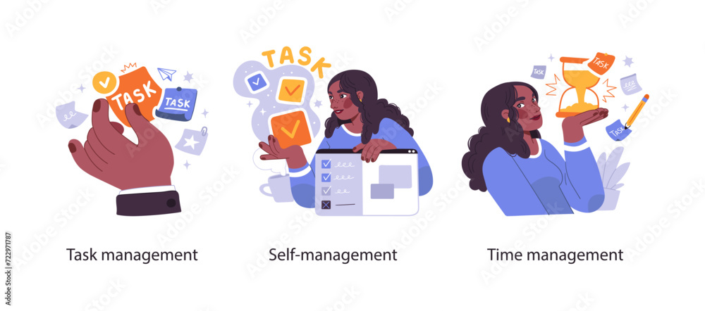 Business Concept illustrations. Scenes with men and women taking part in business activities. Vector illustration