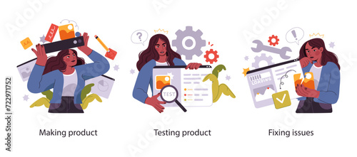 Business Concept illustrations. Scenes with men and women taking part in business activities. Vector illustration