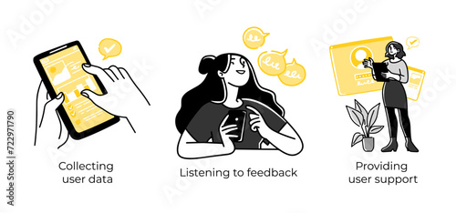 Business Concept illustrations. Scenes with men and women taking part in business activities. Vector illustration