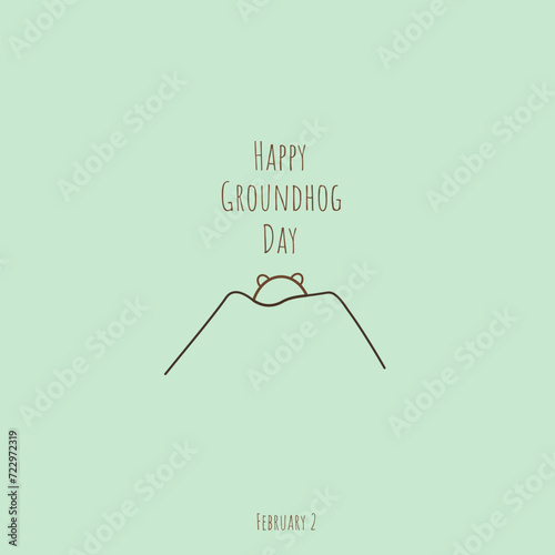 Happy Groundhog Day banner. Illustration with a marmot's head in a hole 