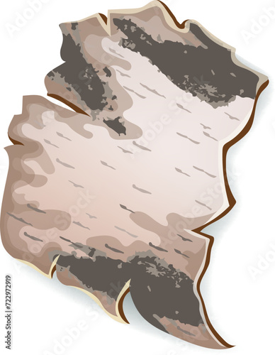 Cartoon birch bark of magic spells and witchcraft, old paper, scroll and parchment for computer game. 3d royal manuscript. Isolated vector illustration.