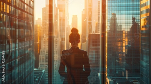 NYの摩天楼を眺めるビジネスウーマン02