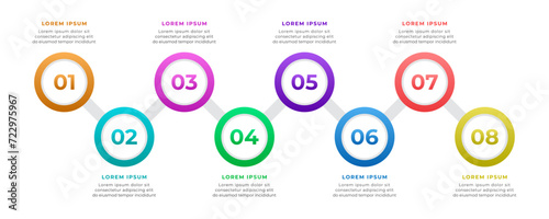 Timeline infographic design with circle. Business concept with 8 steps.	

