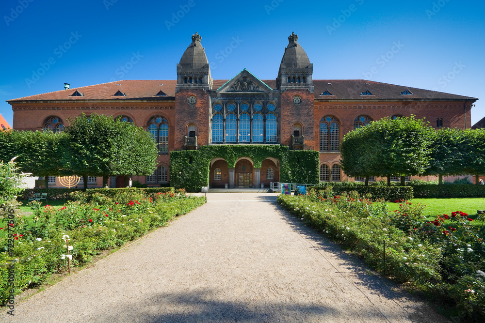 The Library Garden with the Royal Library building as the backdrop in Copenhagen, Denmark
