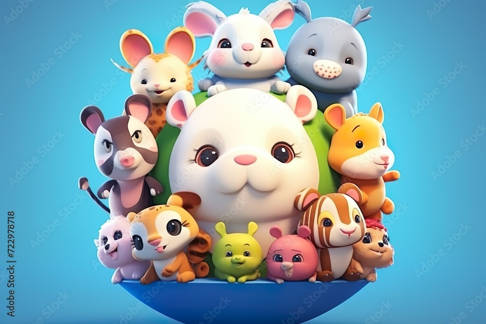 Naklejka premium group of cute cartoon characters on isolated background generative ai