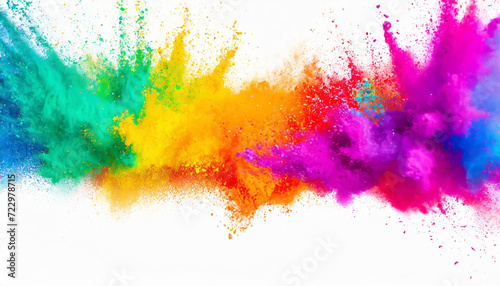 colorful rainbow holi paint color powder explosion isolated white wide panorama on white background