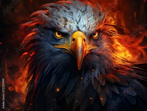 Beautiful eagle face is shown in the fire © Generative Ai