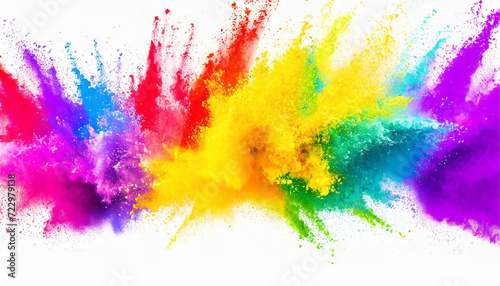 colorful rainbow holi paint color powder explosion isolated white wide panorama on white background