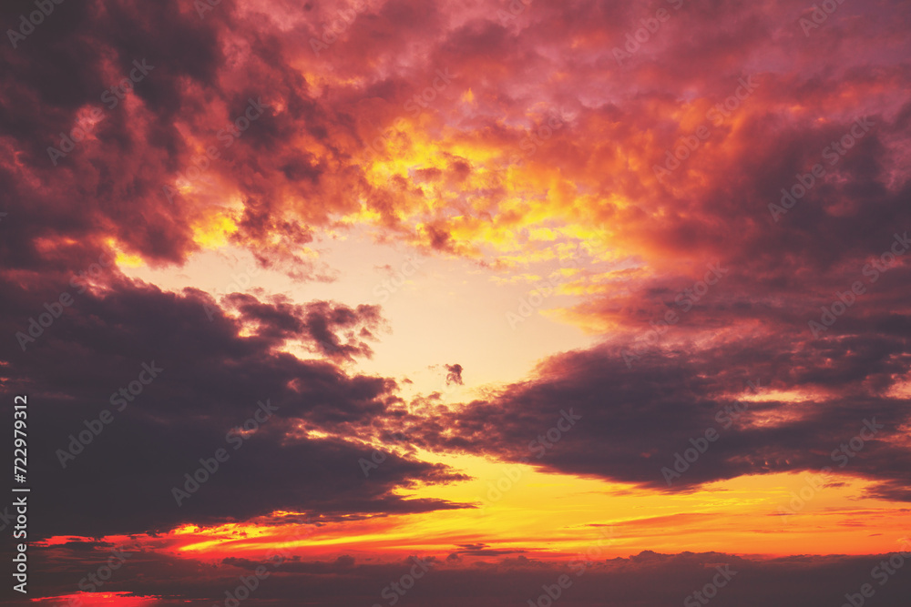 Fototapeta premium Colorful cloudy sky at sunset. Gradient color. Sky texture. Abstract nature background