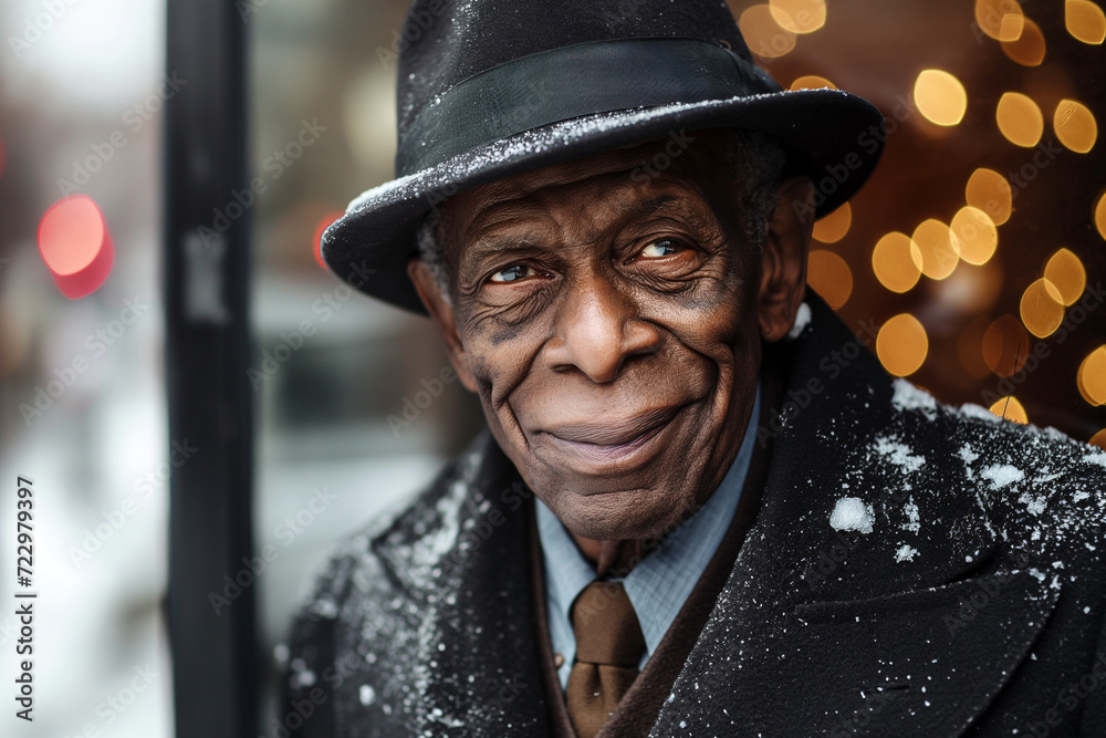 Elderly Man with a Warm Smile in Snow