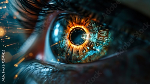 A retina scan being performed on a futuristic eye scanner, symbolizing the high-tech precision of biometric authentication for access control.