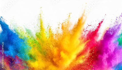 Multicolor powder explosion on White background. Colored cloud. Colorful dust explode. Paint Holi, colorful rainbow holi paint color powder explosion isolated white background photo
