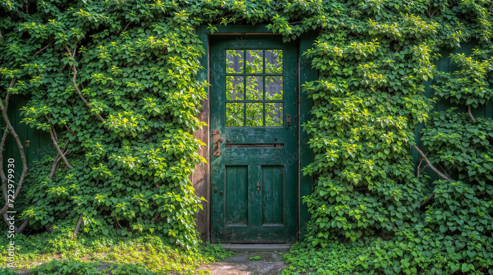 Green Door Surrounded by Ivy