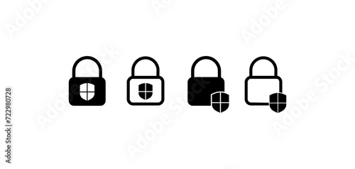 Key lock icon set. Key lock with shield. Linear style. Vector icon
