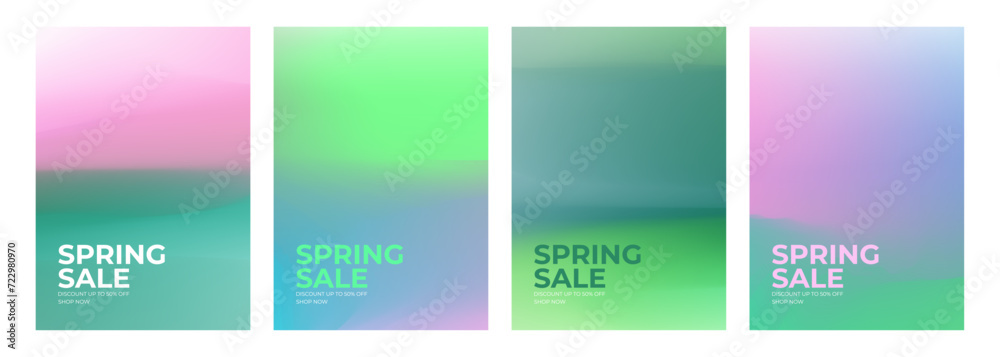 Spring Sale Set. Springtime season commercial backgrounds. Blurred color gradients for business, seasonal shopping promotion and sale advertising. Vector illustration. - obrazy, fototapety, plakaty 