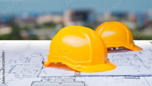 construction helmet and blueprint
