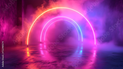 Abstract neon lights into digital technology tunnel. Futuristic technology abstract background with lines for network, big data, data center, server, internet, speed. 3D render © OOTIDI