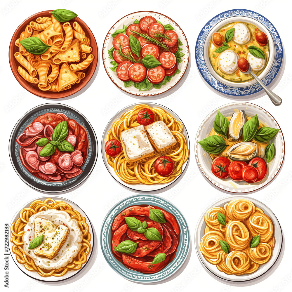 Pizza Icons Set with Vector Illustrations of Delicious Italian Meals, Perfect for Restaurant Menus and Pizzeria Designs featuring Cheese, Tomato, Pepperoni, Salami, and more Pizza Icons Set with Vector Illustrations of Delicious Italian Meals, Perfect for Restaurant Menus and Pizzeria Designs featuring Cheese, Tomato, Pepperoni, Salami, and more