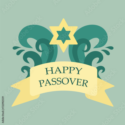 Holiday Passover concept. Star of David, waves and text. Template for Happy Passover greeting card.