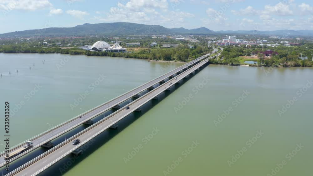 custom made wallpaper toronto digitalAerial fast shot of Tinsulanonda Bridge In the past, it was the longest concrete bridge across the lake in Thailand.