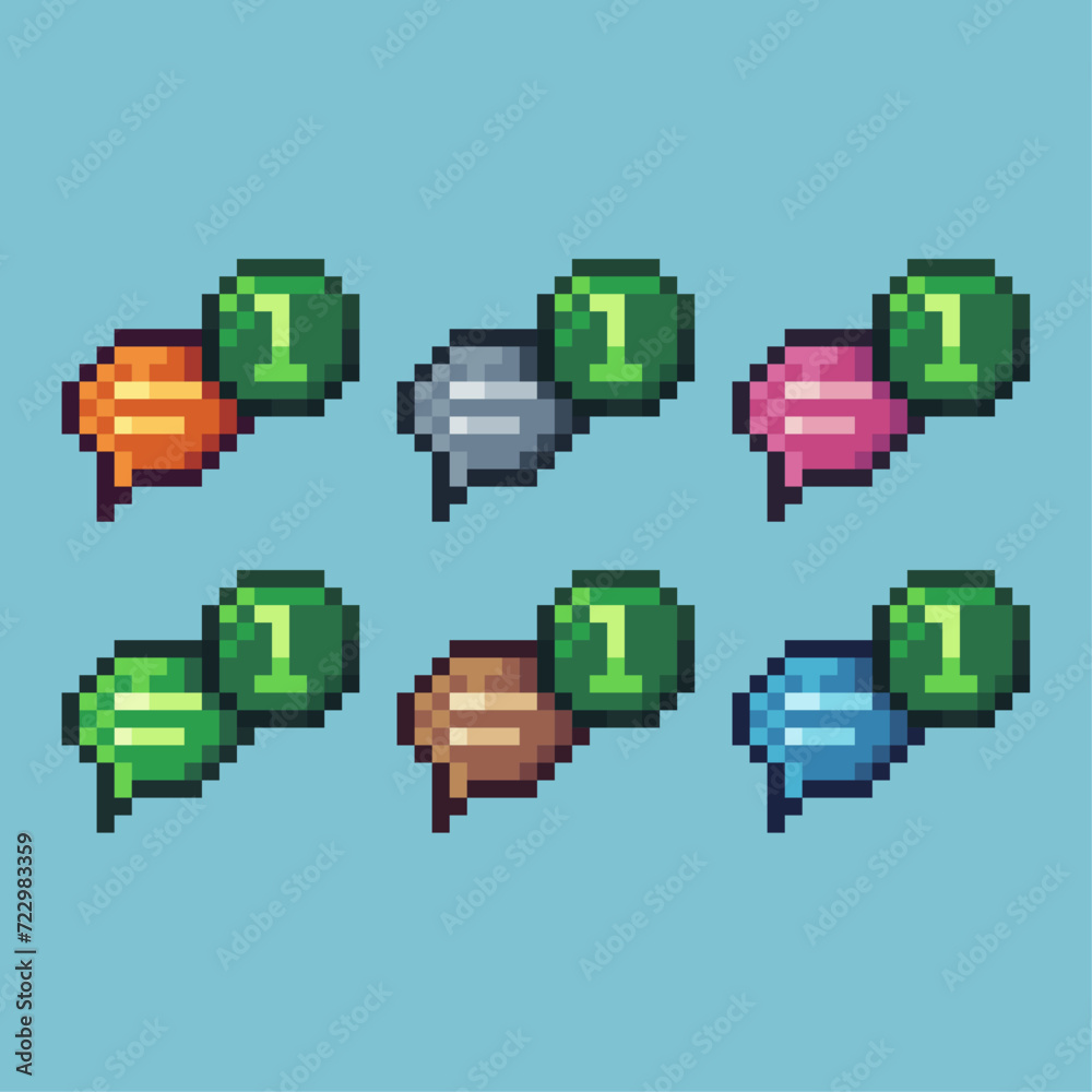 Pixel art sets icon of chat notif variation color. chatting icon on ...