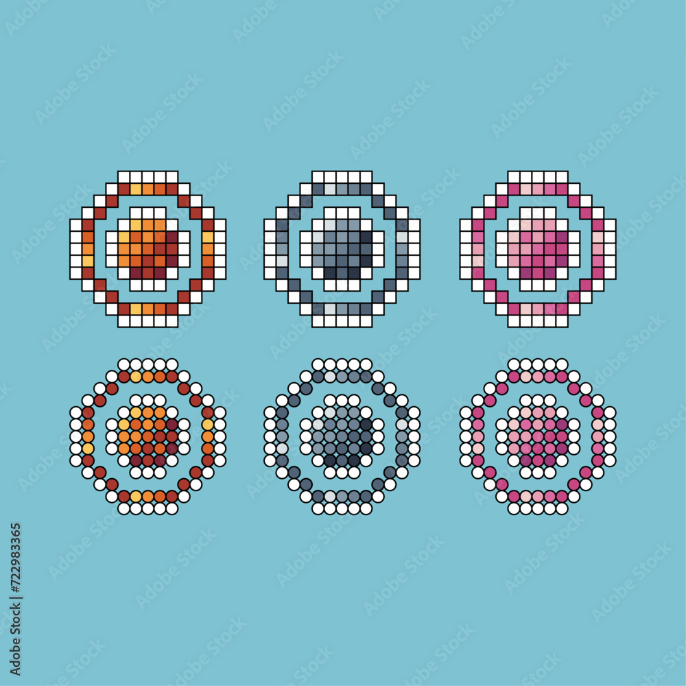 Pixel art stroke sets icon of circle variation color. circle icon on ...