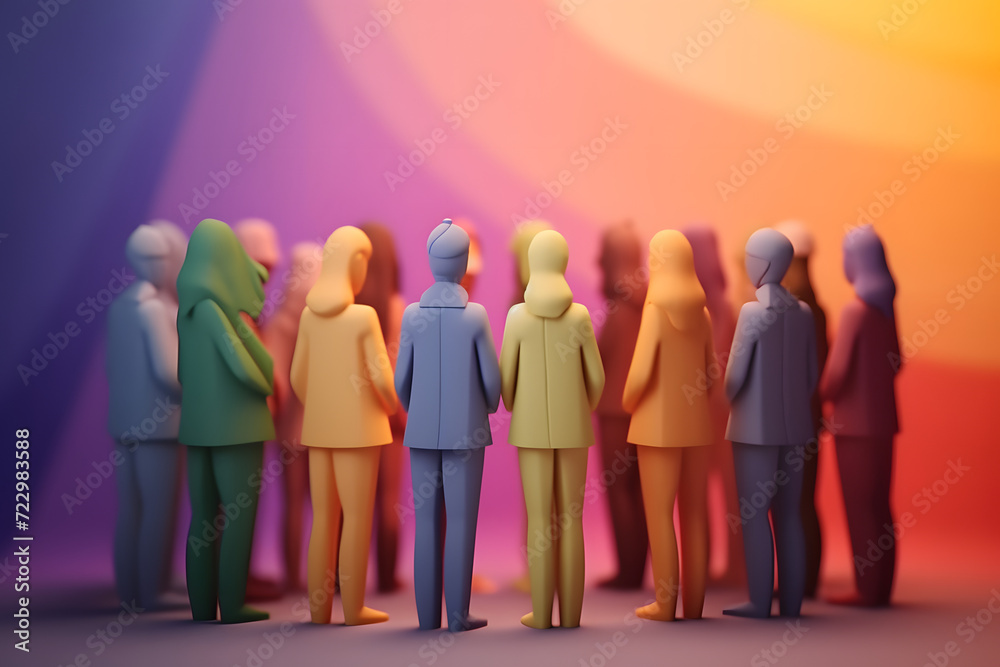 crowd of people, different persons, diverse group discussion, 3d render illustration, standing together