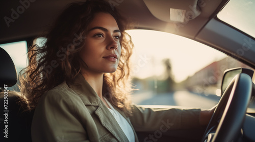 Portrait of a Woman Focused on Driving During Sunset © Miva