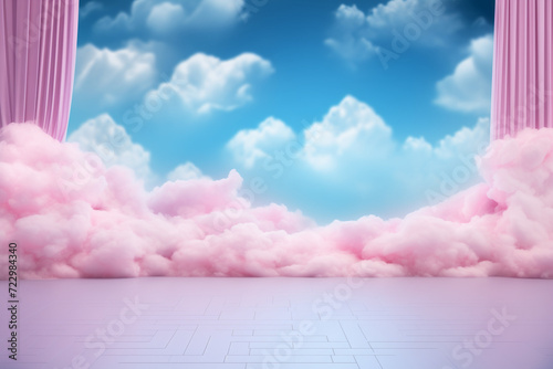A beautiful light blue & pink background with fluffy clouds trailing across the floor