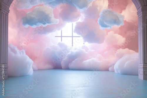 A beautiful light blue & pink background with fluffy clouds trailing across the floor