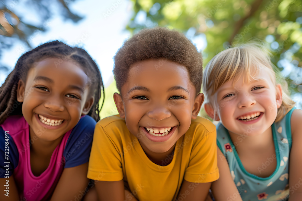 Group of diverse children, fun happy smiling multiethnic kids outdoors at school Group of diverse children, fun happy smiling multiethnic kids outdoors at school