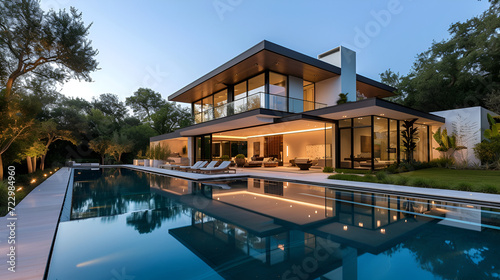 Contemporary house with pool, generative ai © Chaman