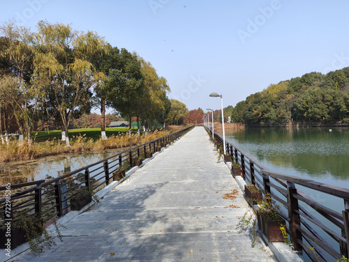 Beautiful view of Bacheng Ecological Wetland Park during autumn session photo