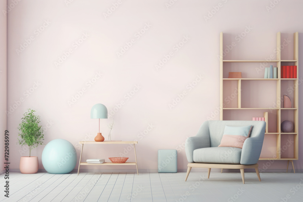 Modern style living room with pastel color background Modern style living room with pastel color background