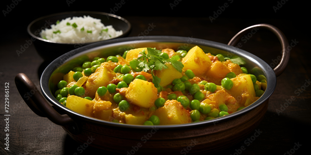 A colorful vegetable curry served in an elegant dish 3, Aloo mutter is a punjabi dish from the subcontinent which is made from potatoes peas in a spiced creamy tomato based sauce,

