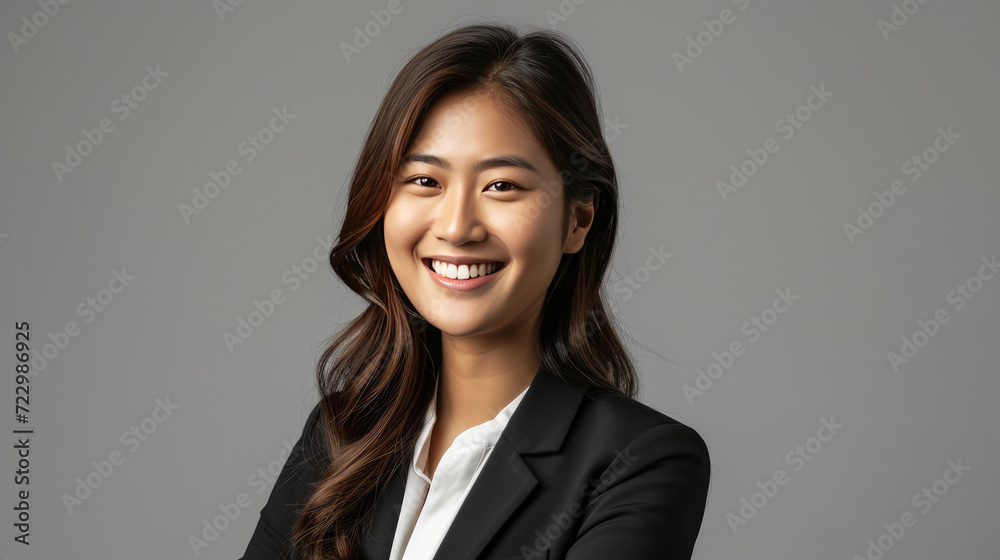 Smiling Indonesian businesswoman, representing customer care excellence and entrepreneurial spirit. Smiling Indonesian businesswoman, representing customer care excellence and entrepreneurial spirit.