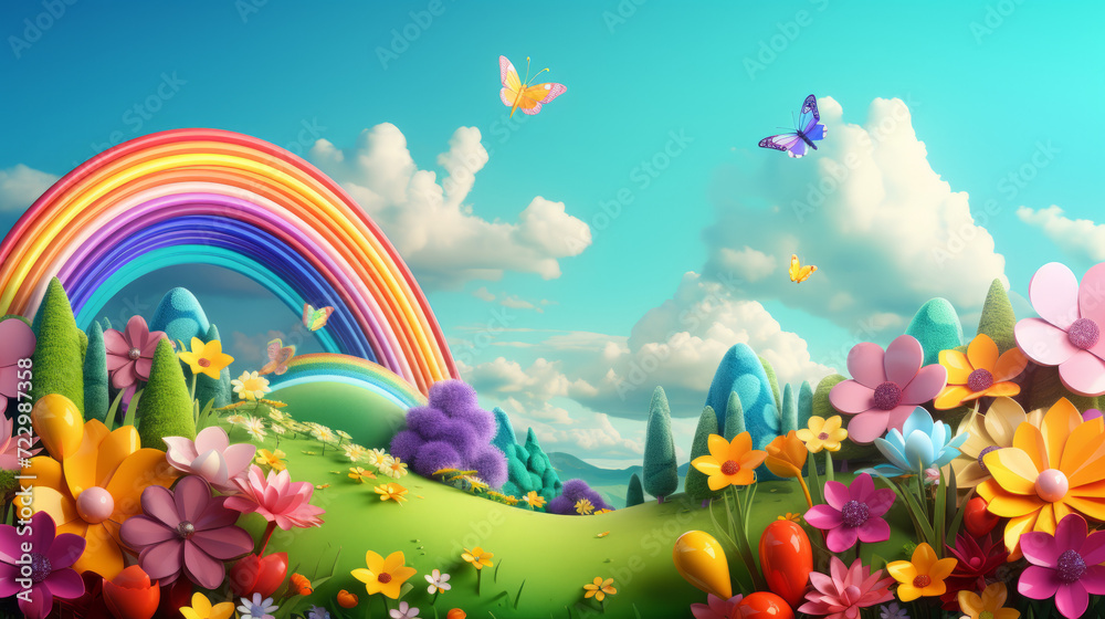 landscape with rainbow and clouds landscape with rainbow and clouds
