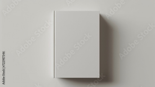 Minimalist white book cover mockup on a plain background, ideal for design presentations. photo