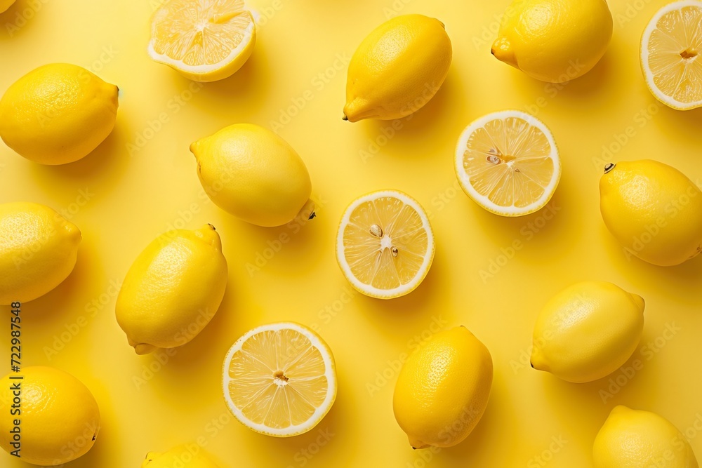 whole lemon fruits pattern on a yellow background.