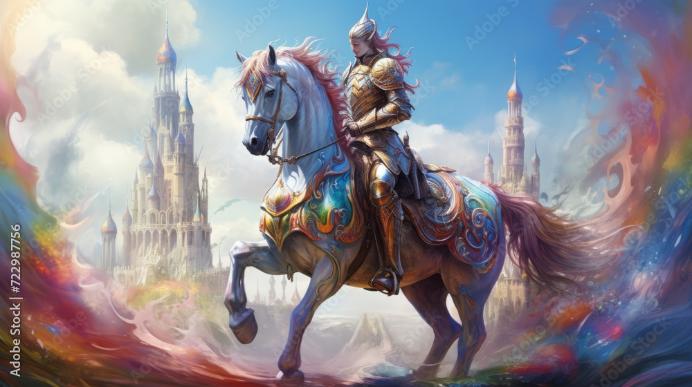 A knight of horse in rainbow colors