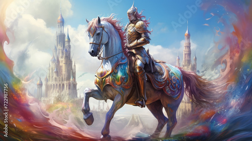 A knight of horse in rainbow colors