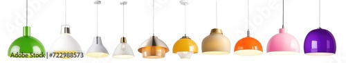 Set of decorative modern designer pendant lights isolated on transparent background. Generative AI	